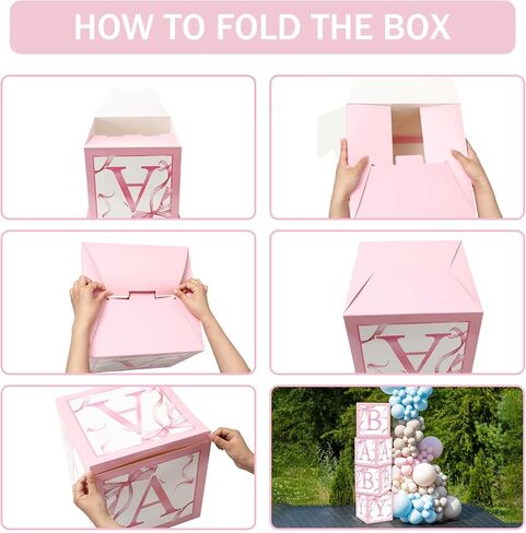 fysuimu 4pcs طفل دش رسالة مربع بوب بالون وردي بوكس ​​ألوان مائية الحزب الصناديق لصالح صناديق للاستحمام الطفل الكشف عن الزخارف in Kuwait