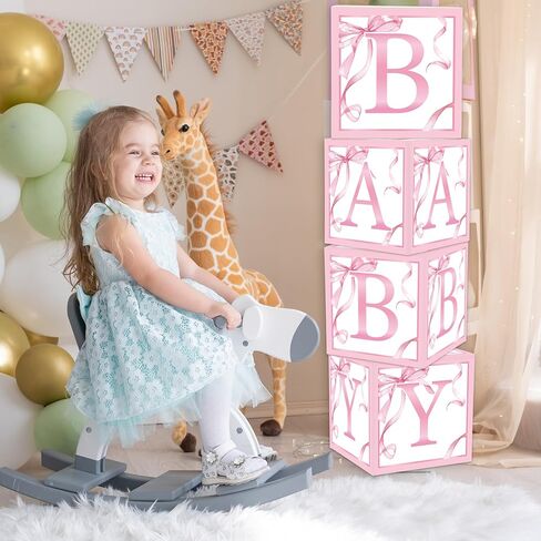 fysuimu 4pcs طفل دش رسالة مربع بوب بالون وردي بوكس ​​ألوان مائية الحزب الصناديق لصالح صناديق للاستحمام الطفل الكشف عن الزخارف in Kuwait