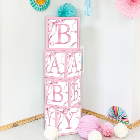 fysuimu 4pcs طفل دش رسالة مربع بوب بالون وردي بوكس ​​ألوان مائية الحزب الصناديق لصالح صناديق للاستحمام الطفل الكشف عن الزخارف in Kuwait