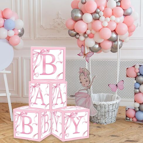 fysuimu 4pcs طفل دش رسالة مربع بوب بالون وردي بوكس ​​ألوان مائية الحزب الصناديق لصالح صناديق للاستحمام الطفل الكشف عن الزخارف in Kuwait