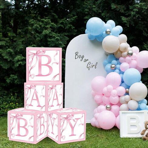 fysuimu 4pcs طفل دش رسالة مربع بوب بالون وردي بوكس ​​ألوان مائية الحزب الصناديق لصالح صناديق للاستحمام الطفل الكشف عن الزخارف in Kuwait