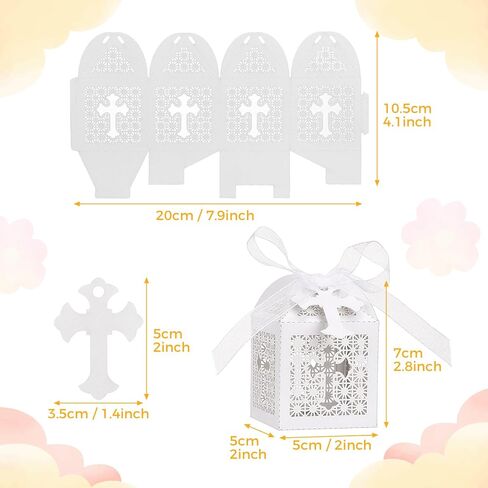 Yinsun 50 PCS Laser Cut Wedding Favor Joxes 2x2x2 Inch Hights Boxes with Ribbon and Tags- Barty Party Fords لحفلات الزفاف ، ودشات الأطفال ، وميلاد (أبيض) in Kuwait
