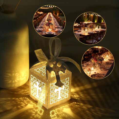 Yinsun 50 PCS Laser Cut Wedding Favor Joxes 2x2x2 Inch Hights Boxes with Ribbon and Tags- Barty Party Fords لحفلات الزفاف ، ودشات الأطفال ، وميلاد (أبيض) in Kuwait