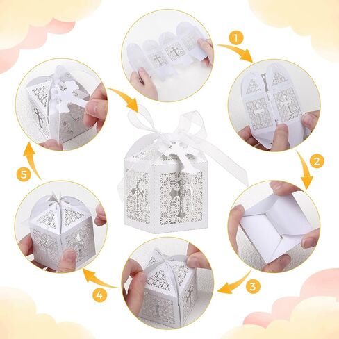 Yinsun 50 PCS Laser Cut Wedding Favor Joxes 2x2x2 Inch Hights Boxes with Ribbon and Tags- Barty Party Fords لحفلات الزفاف ، ودشات الأطفال ، وميلاد (أبيض) in Kuwait