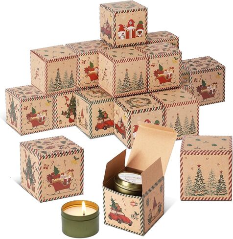 24 Mini Christmas Candle Boxes Small Christmas Gift Boxes with Lids 3 x 3 x 3 Inches Christmas Candle Boxes Packaging Candy Cookie Treat Boxes Xmas Party Favor Box in Saudi Arabia