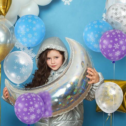 Skylety Winter Snowflake Balloons شفافة الثلج الثلج البالون بريق البالون البالون 12 بوصة البالونات اللاتكس صافية ديكورات العجائب لحفلة عيد ميلاد عيد الميلاد (مختلطة ، باستيل) in Saudi Arabia