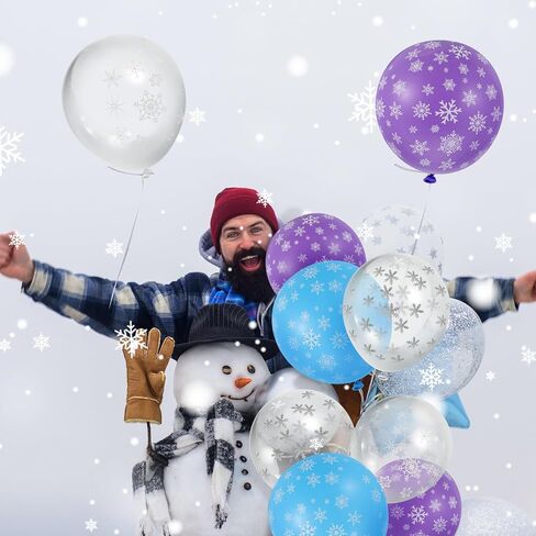 Skylety Winter Snowflake Balloons شفافة الثلج الثلج البالون بريق البالون البالون 12 بوصة البالونات اللاتكس صافية ديكورات العجائب لحفلة عيد ميلاد عيد الميلاد (مختلطة ، باستيل) in Saudi Arabia