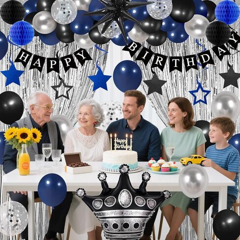 زخارف عيد ميلاد زرقاء وسوداء للرجال الأولاد نساء ، 78 ٪ من زخارف عيد ميلاد زرقاء وفضية سعيدة يا فتى ، البالونات عيد ميلاد سعيد قوس هاتم ستارة معلقة دوامة ديكور حفلة in Kuwait