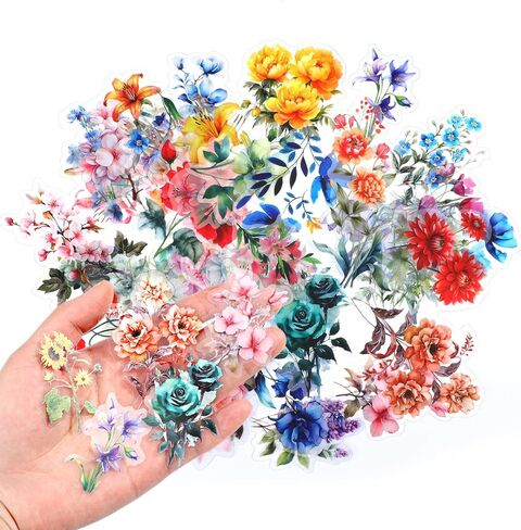 100 PCS Flower Scrapbook Stickers ، Pre Cut Scrapbooks Sticks Natural Flower Stickers للمجلة اللصقات المائية المائية. in Kuwait