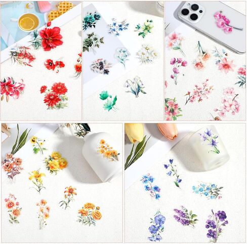 100 PCS Flower Scrapbook Stickers ، Pre Cut Scrapbooks Sticks Natural Flower Stickers للمجلة اللصقات المائية المائية. in Kuwait