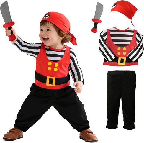 VZQI Pirate Costume Kids Toddlers and Boys Girls with Pirate Accessories Cosplay Dress Up Set for Halloween in Kuwait