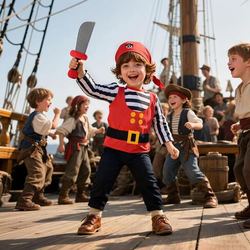 VZQI Pirate Costume Kids Toddlers and Boys Girls with Pirate Accessories Cosplay Dress Up Set for Halloween in Kuwait