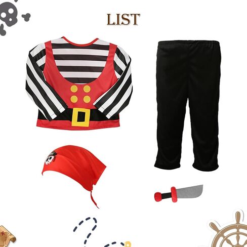 VZQI Pirate Costume Kids Toddlers and Boys Girls with Pirate Accessories Cosplay Dress Up Set for Halloween in Kuwait