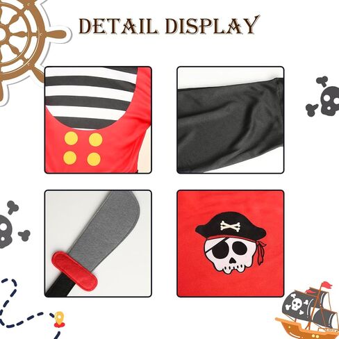 VZQI Pirate Costume Kids Toddlers and Boys Girls with Pirate Accessories Cosplay Dress Up Set for Halloween in Kuwait