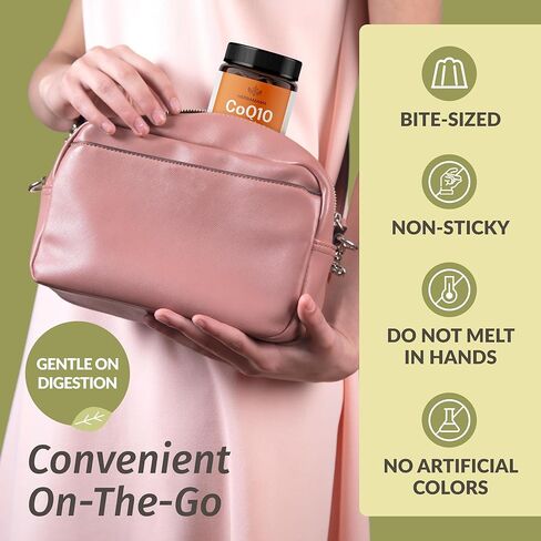 علكات HERBAMAMA CoQ10 - أنزيم Q10 (Ubiquinol) فيتامين - صمغ مضاد للأكسدة ودعم الطاقة للبالغين - نكهة الموز النباتية الخالية من الغلوتين - 200 مجم 90 مضغ in Kuwait