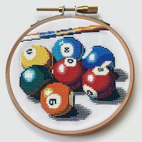Cross Stitch Kits Counted Kit Cross-Stitching Pattern for Home Decor, 11CT Pre-Printed Fabric Embroidery Crafts Needlepoint Kit， Canvas 13.7 inches x13.7 inches (35x35cm)- Billiards (D) 2 in Saudi Arabia