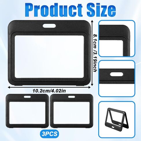 3 Pack Horizontal Id Badge Holder, Double-Sided Transparent Windows Horizontal Hard Black Plastic Case Waterproof Card Holder, Waterproof Name Tags Holders for Proximity Key Card Office School in Saudi Arabia