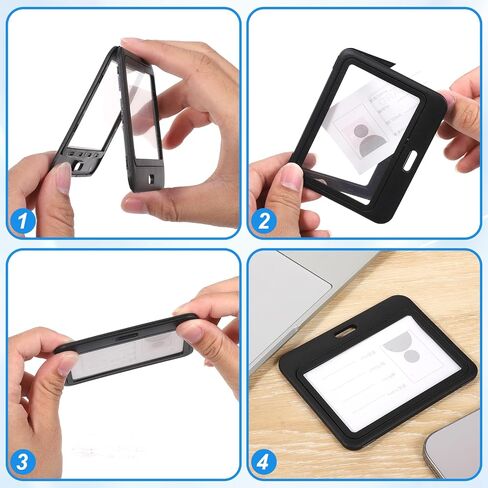 3 Pack Horizontal Id Badge Holder, Double-Sided Transparent Windows Horizontal Hard Black Plastic Case Waterproof Card Holder, Waterproof Name Tags Holders for Proximity Key Card Office School in Saudi Arabia