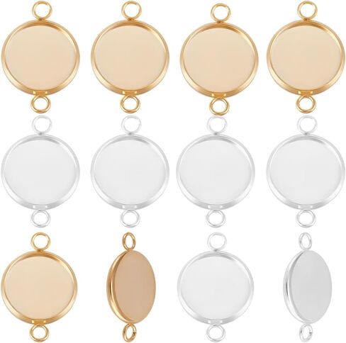 Beebeecraft 30Pcs 12mm Cabochon Connector Settings 24K Gold Plated Stainless Steel Flat Round Blank Bezel Pendant Trays Connector Cabochon Settings for DIY Jewelry Making in Saudi Arabia
