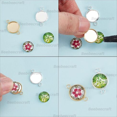 Beebeecraft 30Pcs 12mm Cabochon Connector Settings 24K Gold Plated Stainless Steel Flat Round Blank Bezel Pendant Trays Connector Cabochon Settings for DIY Jewelry Making in Saudi Arabia