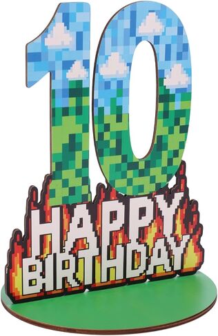 Wooden Pixel رقم عيد ميلاد الجدول المركزية ، 9.9in سعيد طاولة عيد ميلاد ديكور الكعكة أرقام أرقام Topper Scare لمادة البكسل موضوع أعياد الميلاد زخارف الحفلات (رقم 8) in Saudi Arabia