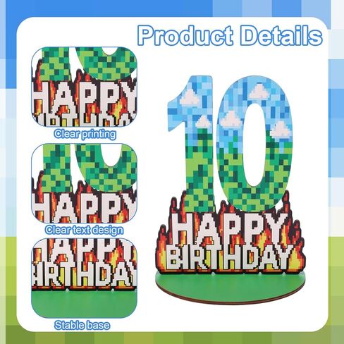 Wooden Pixel رقم عيد ميلاد الجدول المركزية ، 9.9in سعيد طاولة عيد ميلاد ديكور الكعكة أرقام أرقام Topper Scare لمادة البكسل موضوع أعياد الميلاد زخارف الحفلات (رقم 8) in Saudi Arabia