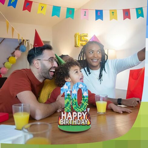 Wooden Pixel رقم عيد ميلاد الجدول المركزية ، 9.9in سعيد طاولة عيد ميلاد ديكور الكعكة أرقام أرقام Topper Scare لمادة البكسل موضوع أعياد الميلاد زخارف الحفلات (رقم 8) in Saudi Arabia