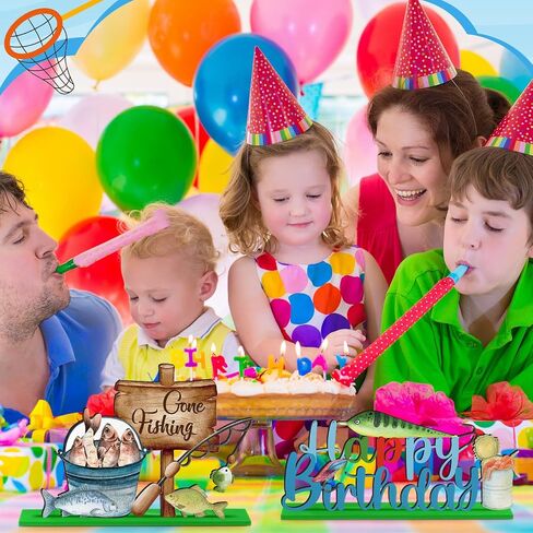 6 أجهزة كمبيوتر مثبتة صيد الأسماك زخارف صيد عيد ميلاد خشبي مركزية 3D علامة واحدة ديكور ديكوران لتوخم الحفلات للاستحمام الطفل 1 عيد ميلاد الصيف ديكور الأولاد in Saudi Arabia