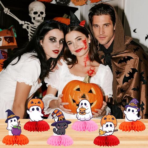 9pcs Halloween Ghost Honeycomb Centerps ، زخارف طاولة لطيفة مع أشباح اليقطين الساحرة والمكنسة in Kuwait