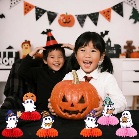 9pcs Halloween Ghost Honeycomb Centerps ، زخارف طاولة لطيفة مع أشباح اليقطين الساحرة والمكنسة in Kuwait