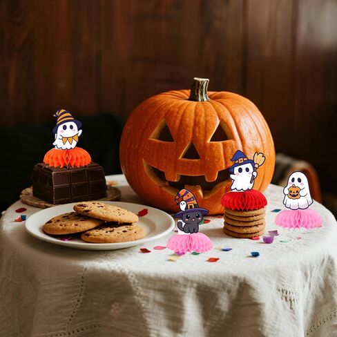 9pcs Halloween Ghost Honeycomb Centerps ، زخارف طاولة لطيفة مع أشباح اليقطين الساحرة والمكنسة in Kuwait