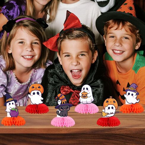 9pcs Halloween Ghost Honeycomb Centerps ، زخارف طاولة لطيفة مع أشباح اليقطين الساحرة والمكنسة in Kuwait