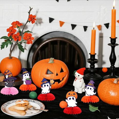 9pcs Halloween Ghost Honeycomb Centerps ، زخارف طاولة لطيفة مع أشباح اليقطين الساحرة والمكنسة in Kuwait