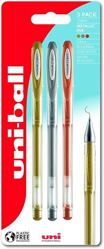 uni-ball UM-120NM Signo Metallic Rollerball Gel Pens 3pc Blister Gold/Silver/Bronze Plastic Free Packaging in Saudi Arabia