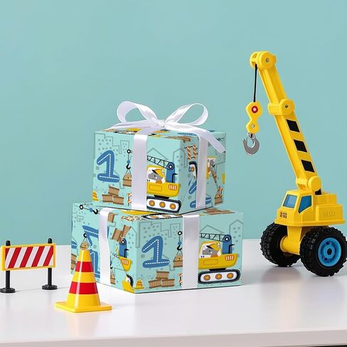 WRAPAHOLIC 3rd Birthday Wrapping Paper Roll - Mini Roll - 17 Inch x 16.5 Feet - Adorable Crane Truck Construction Wrapping Paper Perfect for Kids Boys Birthday, Baby Shower in Saudi Arabia