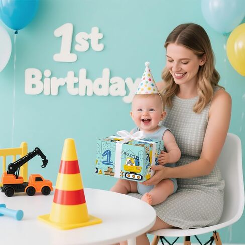 WRAPAHOLIC 3rd Birthday Wrapping Paper Roll - Mini Roll - 17 Inch x 16.5 Feet - Adorable Crane Truck Construction Wrapping Paper Perfect for Kids Boys Birthday, Baby Shower in Saudi Arabia