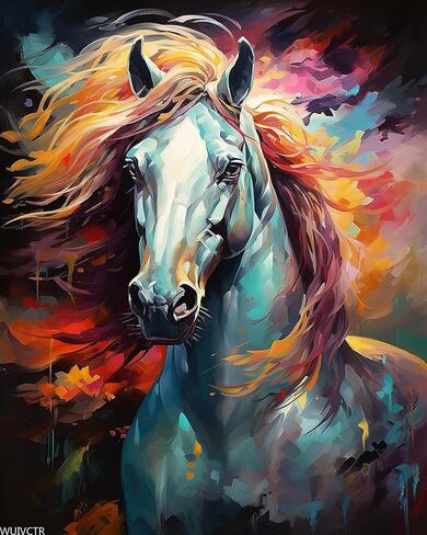 Wuivctr Paint by Numbers Horse للبالغين ، واللوحة الزيتية الأكريليك بأرقام أرقام للمبتدئين مع لوحة فنية للطلاء للطلاء للديكور المنزلي 16x20inch in Saudi Arabia