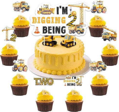 Construction 2nd Birthday Party Decoration Boy, 25pcs I’m Digging Being 2 Cake Cupcake Topper Double-Sided Printing for Boy 2nd 2 Year Old Construction Truck Excavator Birthday Decoration in Saudi Arabia