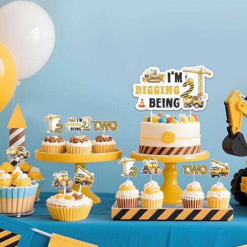 Construction 2nd Birthday Party Decoration Boy, 25pcs I’m Digging Being 2 Cake Cupcake Topper Double-Sided Printing for Boy 2nd 2 Year Old Construction Truck Excavator Birthday Decoration in Saudi Arabia