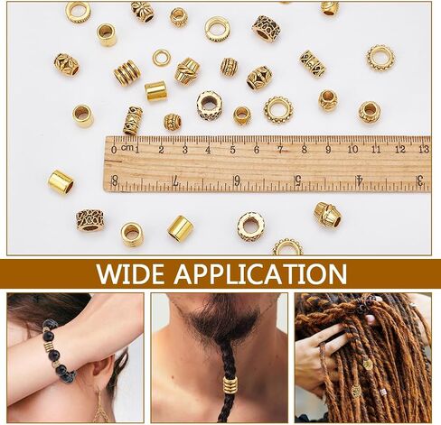 NBEADS 120 Pcs Alloy Hair Bead, 12 Styles Tibetan Gold Spacer Beads Large Hole Dreadlock Bead for Hair Braids, Beard, Bracelet, Necklace, Jewelry Making in Saudi Arabia