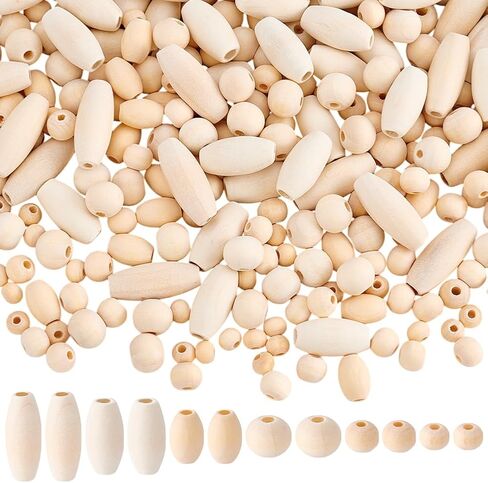 Ph Pandahall 350pcs 6 أحجام حبات خشبية غير مكتملة من الخشب الطبيعي خرز البيض in Saudi Arabia