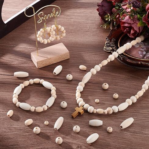 Ph Pandahall 350pcs 6 أحجام حبات خشبية غير مكتملة من الخشب الطبيعي خرز البيض in Saudi Arabia