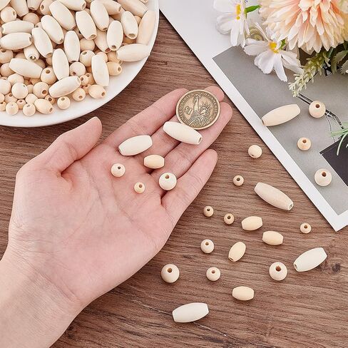 Ph Pandahall 350pcs 6 أحجام حبات خشبية غير مكتملة من الخشب الطبيعي خرز البيض in Saudi Arabia