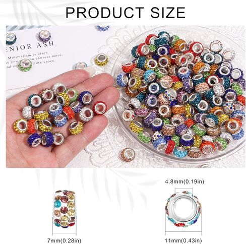 Forise 100pcs Rhinestone European Large Hole Spacer Beads Beadable Beads for Bracelet Jewelry Making Supplies in Saudi Arabia