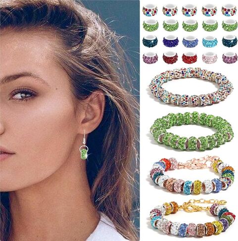 Forise 100pcs Rhinestone European Large Hole Spacer Beads Beadable Beads for Bracelet Jewelry Making Supplies in Saudi Arabia