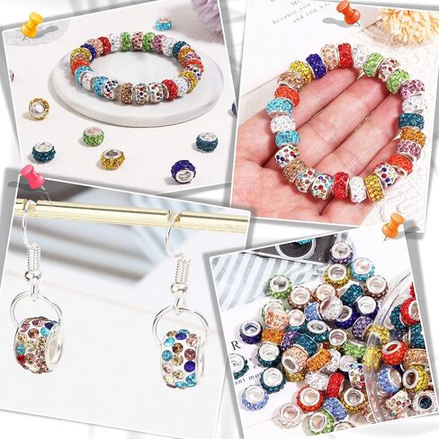Forise 100pcs Rhinestone European Large Hole Spacer Beads Beadable Beads for Bracelet Jewelry Making Supplies in Saudi Arabia