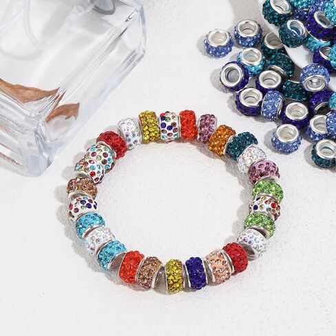 Forise 100pcs Rhinestone European Large Hole Spacer Beads Beadable Beads for Bracelet Jewelry Making Supplies in Saudi Arabia