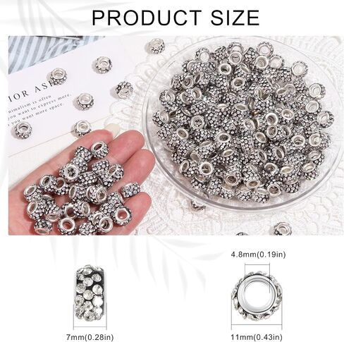 Forise 100pcs Rhinestone European Large Hole Spacer Beads Beadable Beads for Bracelet Jewelry Making Supplies in Saudi Arabia