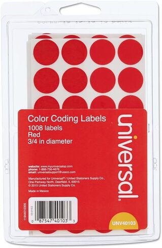 Universal UNV40103 0.75 in. Diameter Self-Adhesive Removable Color-Coding Labels - Red (28/Sheet, 36 Sheets/Pack) in Saudi Arabia