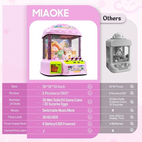 MIAOKE Large Claw Machine for Kids, Musical Electronic Arcade Game Console with Adjustable Sound, Christmas and Birthday Gift for Kids, Includes 30 Toys & 24 Game Coins & 20 Surprise Eggs in Kuwait